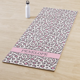 Cute Pink Grey Animal Leopard Print Yoga Mat