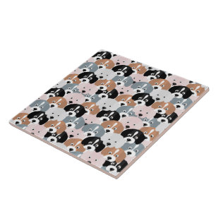 Cute Pink Grey Black Brown Puppy Dogs Illustration Ceramic Tile