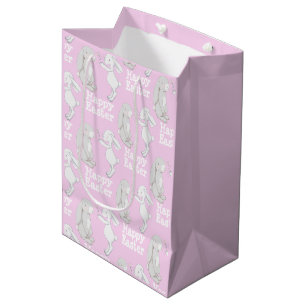 Cute Pink Grey Bunny Happy Easter Gift Medium Gift Bag