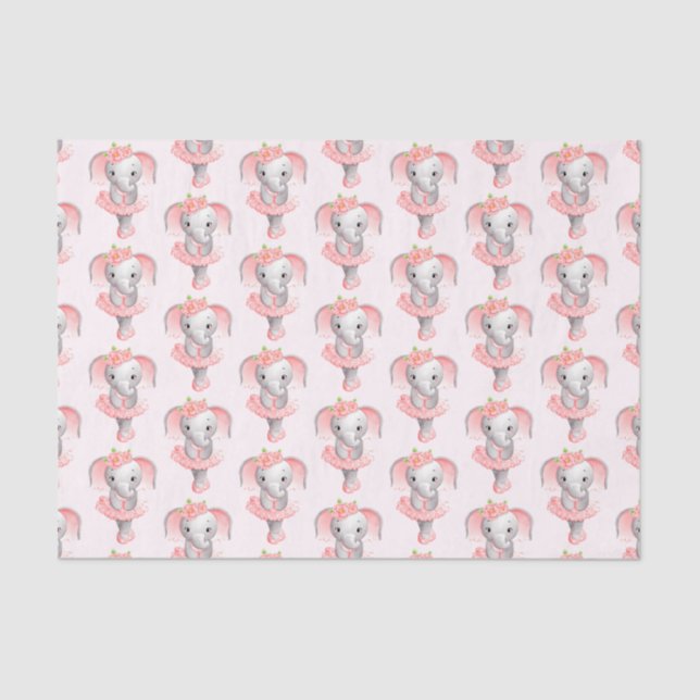 Cute Pink & Grey Elephant Ballerina Pattern Tissue Paper (Front)