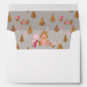 Cute Pink Grey Gingerbread Candy Envelope