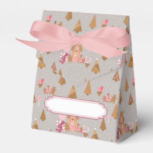 Cute Pink Grey Gingerbread House Candy Cane Favour Box