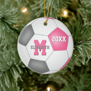 cute pink grey girly keepsake soccer ceramic ornament