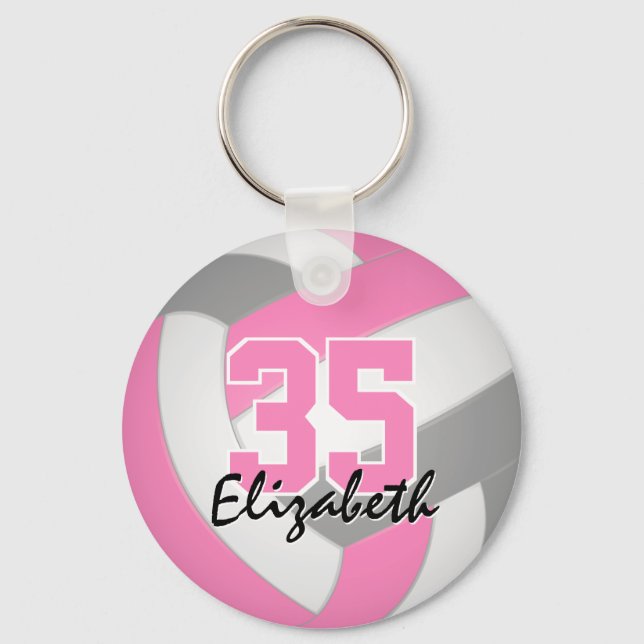 cute pink grey personalised volleyball keychain (Front)
