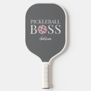 Cute Pink Grey Pickleball Boss  Paddle