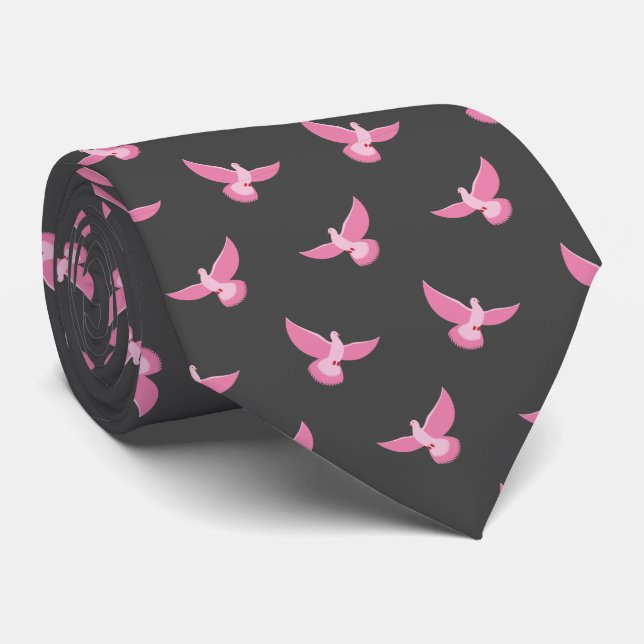 Cute Pink Grey Pigeon Seamless Pattern Tie (Rolled)