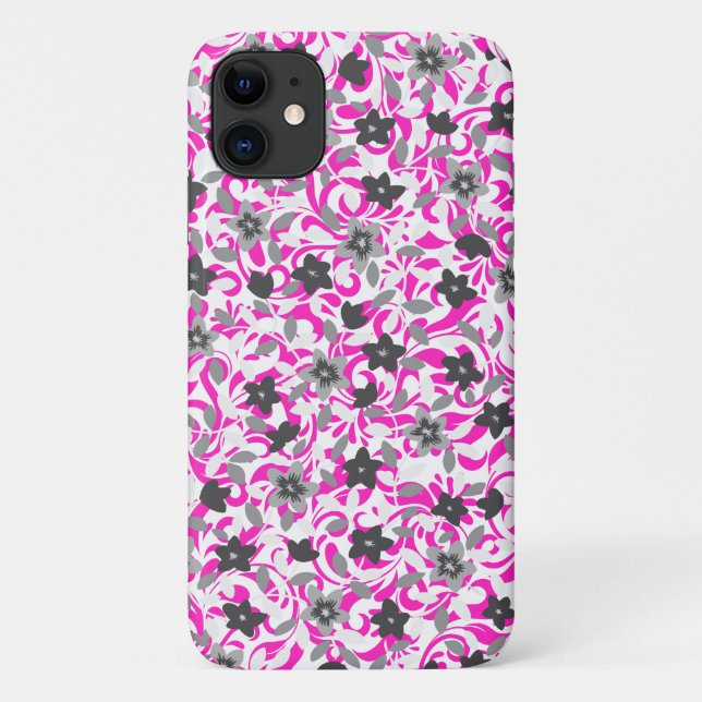 Cute pink grey white abstract flowers Case-Mate iPhone case (Back)