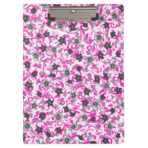Cute pink grey white abstract flowers clipboard