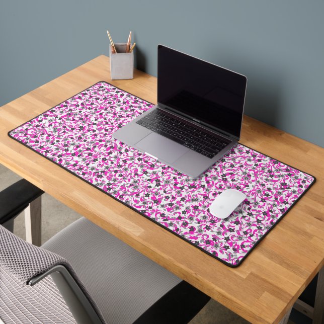 Cute pink grey white abstract flowers desk mat (Office 2)