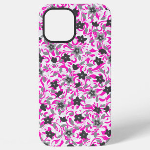 Cute pink grey white abstract flowers iPhone 12 pro max case