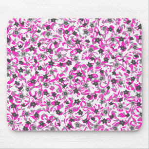 Cute pink grey white abstract flowers mouse pad