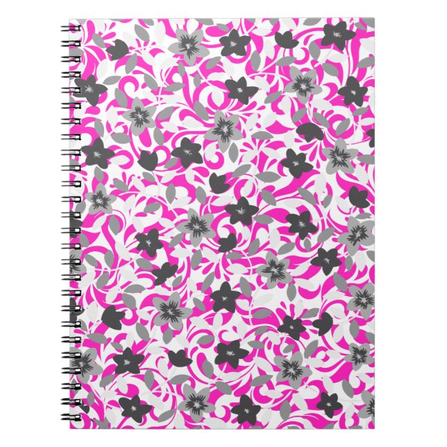 Cute pink grey white abstract flowers notebook (Front)