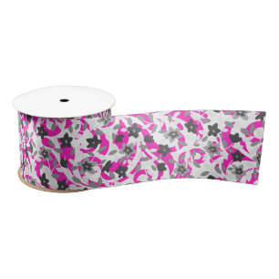 Cute pink grey white abstract flowers satin ribbon