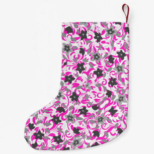 Cute pink grey white abstract flowers small christmas stocking