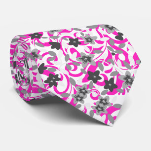 Cute pink grey white abstract flowers tie