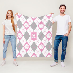 cute pink grey white basketball themed argyle fleece blanket