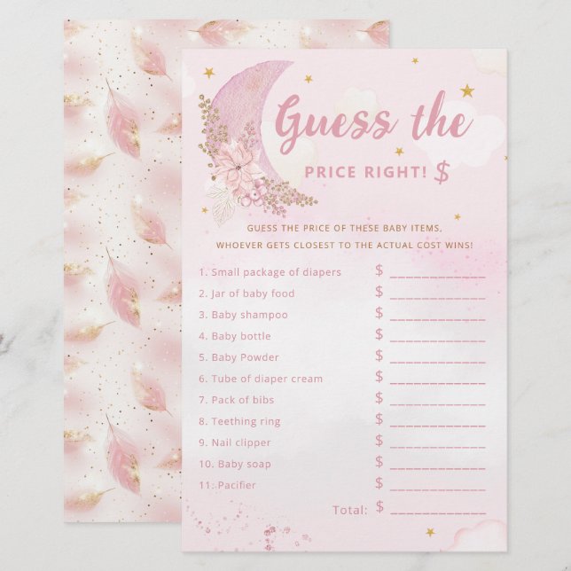 Cute Pink Guess the Price Baby Shower Game (Front/Back)