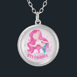 Cute Pink Hair Mermaid Girls Fantasy Personalised Silver Plated Necklace<br><div class="desc">Cute Pink Hair Mermaid Girls Fantasy Personalised Silver Plated Necklace. This design features a beautiful ocean beach mermaid surrounded by floral flowers. Pink magical fantasy design for girls. Personalise this custom design with your own name or text.</div>