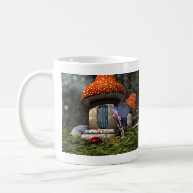 Cute Pink-Haired Fairy Meets Ladybug Coffee Mug (Left)