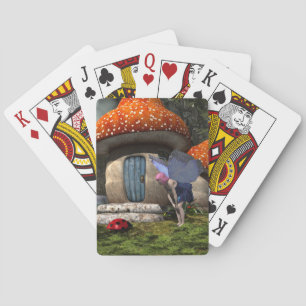 Cute Pink-Haired Fairy Meets Ladybug Playing Cards