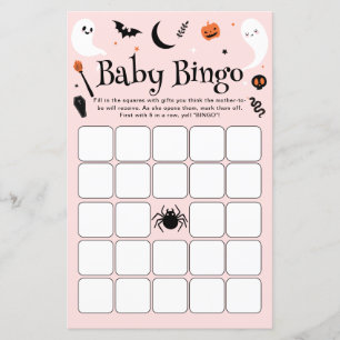 Cute Pink Halloween Baby Shower Baby Bingo Game