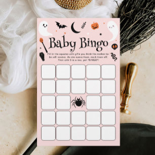 Cute Pink Halloween Baby Shower Baby Bingo Game