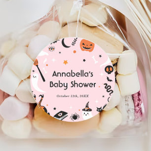 Cute Pink Halloween Baby Shower Classic Round Sticker