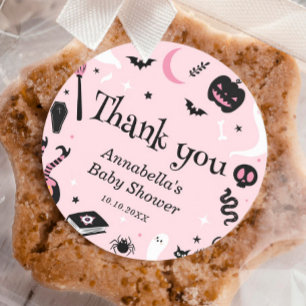 Cute Pink Halloween Baby Shower Thank You Classic Round Sticker