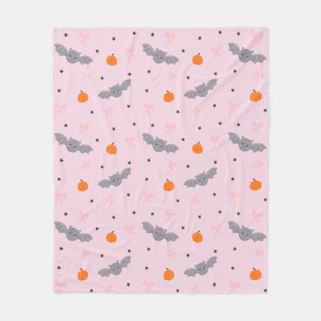Cute Pink Halloween Bat Pattern Blanket (Front)