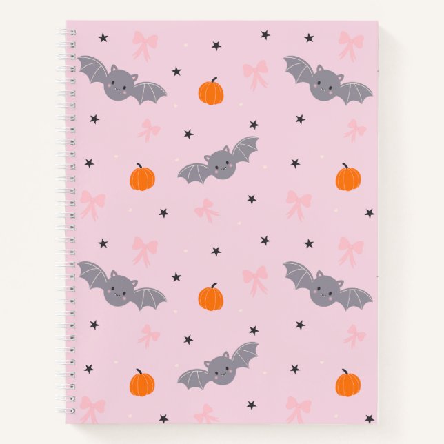 Cute Pink Halloween Bat Pattern Notebook (Front)