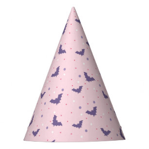Cute Pink Halloween Bat Pattern with Polka Dots Party Hat