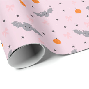 Cute Pink Halloween Bat Pattern Wrapping Paper