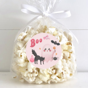 Cute Pink Halloween Birthday Party Classic Round Sticker