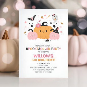 Cute Pink Halloween Birthday Party Girl Invitation