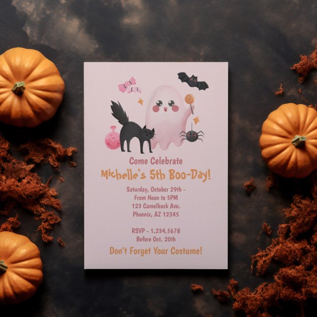 Cute Pink Halloween Birthday Party Invitation (Cute Pink Halloween Birthday Party Invitation)