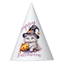 Cute Pink Halloween Birthday Party Kitten Pumpkin