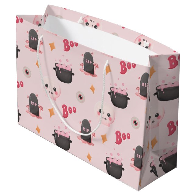 Cute Pink Halloween Birthday Party Large Gift Bag (Back Angled)