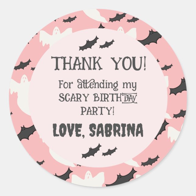 Cute Pink Halloween Birthday Thank You Sticker (Front)