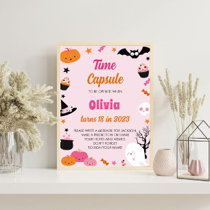 Cute Pink Halloween Birthday Time Capsule Sign