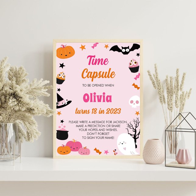 Cute Pink Halloween Birthday Time Capsule Sign (Creator Uploaded)