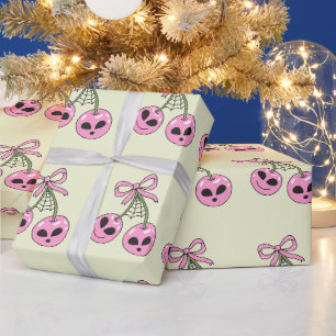 cute pink Halloween cherry illustration Wrapping Paper
