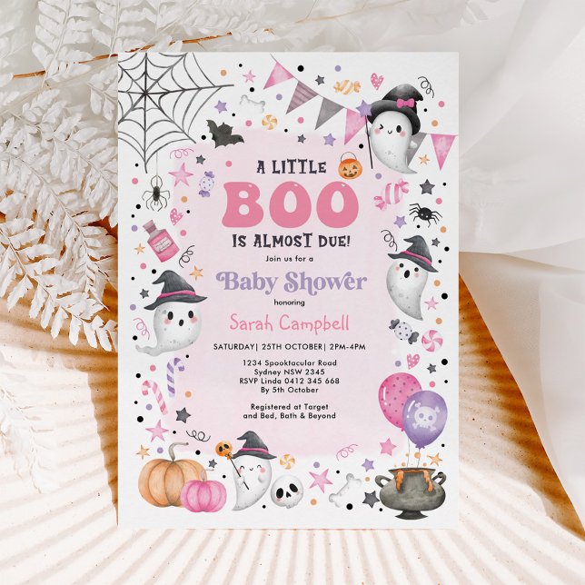 Cute Pink Halloween Ghost Girl Baby Shower Invitation (Creator Uploaded)