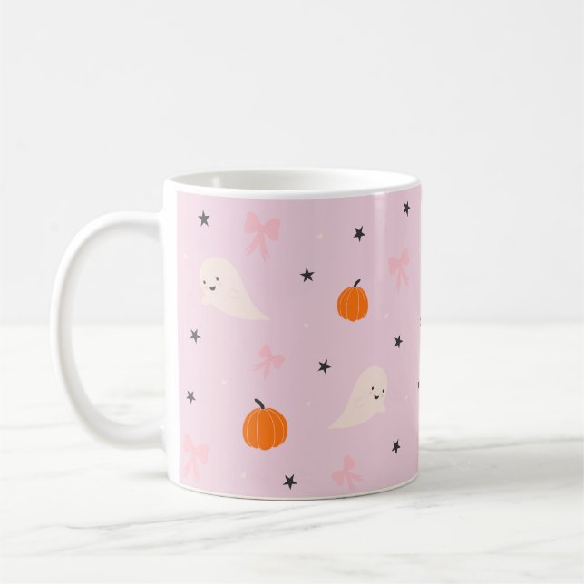 Cute Pink Halloween Ghost Pattern Mug (Left)