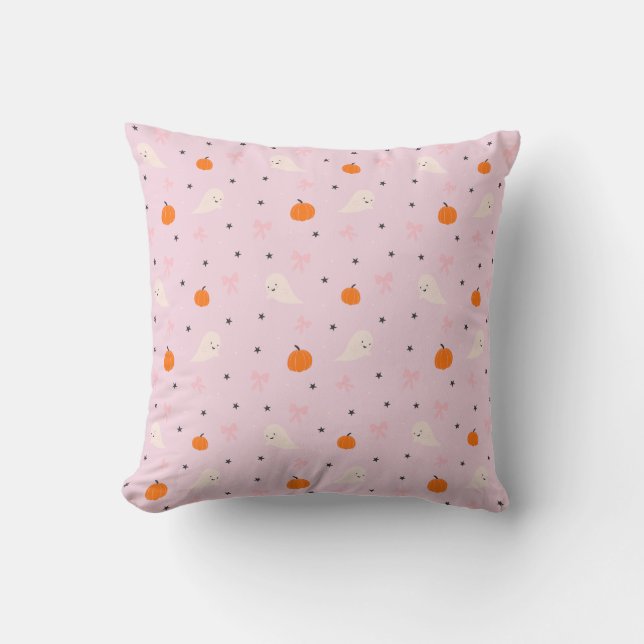 Cute Pink Halloween Ghost Pattern Pillow (Front)