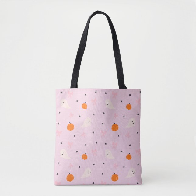Cute Pink Halloween Ghost Pattern Tote Bag (Front)
