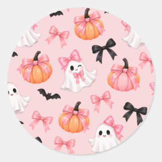 Cute Pink Halloween Ghosts & Bows Pattern Sticker