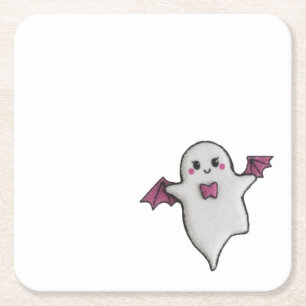 Cute pink Halloween little boo Square Paper Coaster