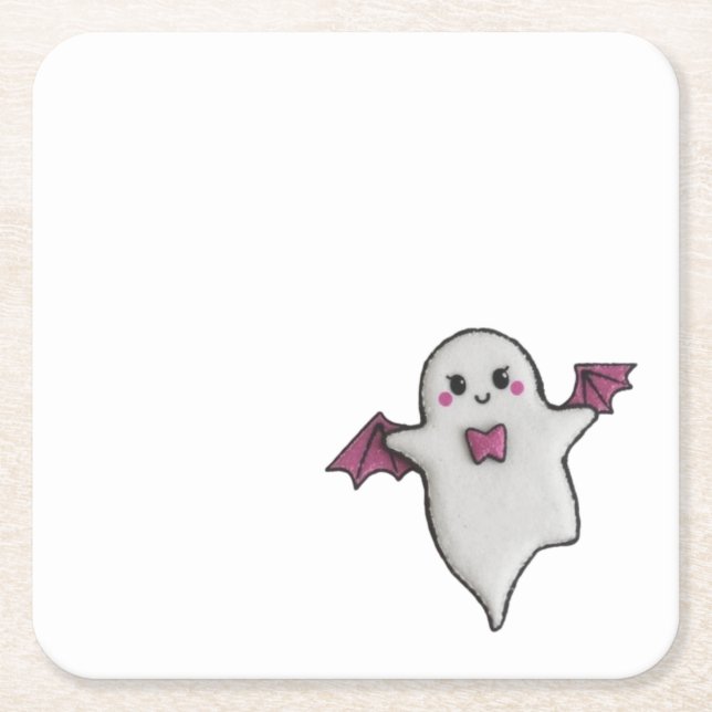 Cute pink Halloween little boo Square Paper Coaster (Front)