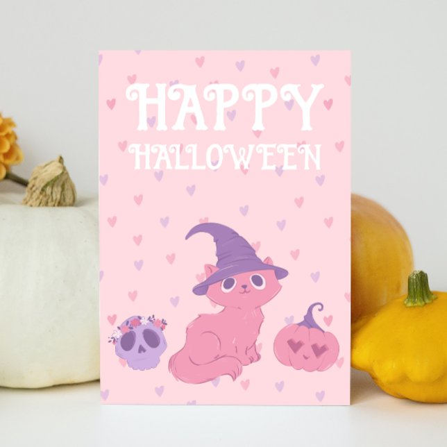 Cute Pink Halloween Party  Holiday Card (Creator Uploaded)