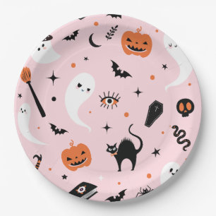 Cute Pink Halloween Party Paper Plate